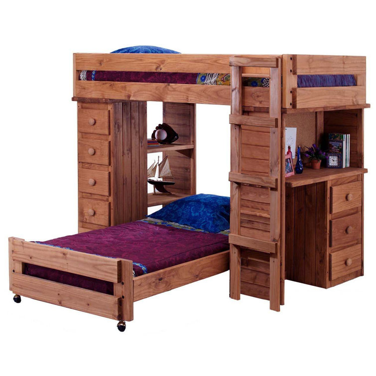 Harriet Bee Chaves Twin Over Solid Wood Twin LShaped Bunk Beds with